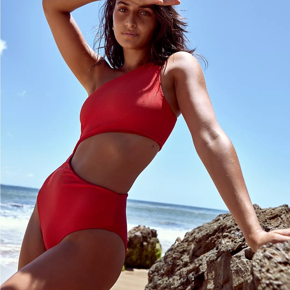 Beach Riot One-Shoulder Cutout One-Piece Swimsuit in Red